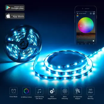 

5M / 16.4ft LED Strip Lights US Plug Work With Alexa &Google Assistant Smart LED IR Remote WiFi Wireless Controlled D30
