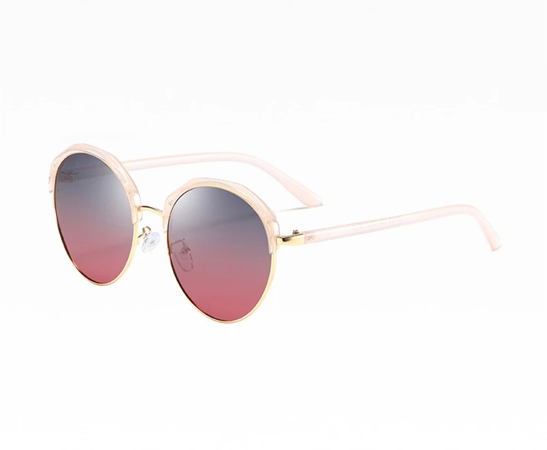 Light Pink Женские круглые солнцезащитные очки, мужские поляризованные солнцезащитные очки, классические металлические полуоправы, очки для женщин, очки для вождения, UV400 - Цвет линз: Light Pink