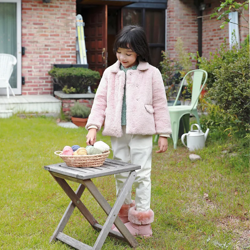 Cute Girl Thick Coat Winter New Imitation Rabbit Hair Warm Children's Coat 80-120CM Toddler Girl Clothes Long Sleeve Outerwear