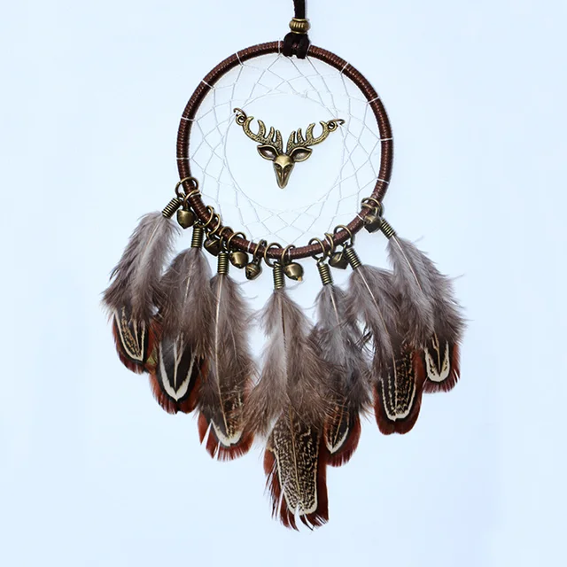 Original silver gray dream catcher 2 ring Indian feather hanging art gifts to bestie friends creative valentine's day gifts Q