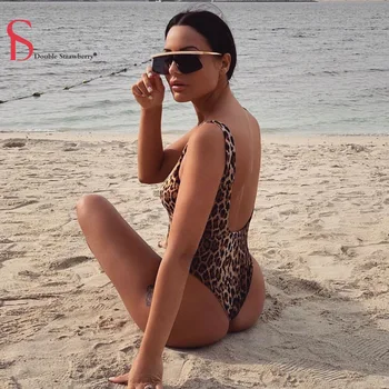 

DS Summer new shoulder strap round neck sexy leopard slim bodysuit rompers women bodycon bottoming overalls jumpsuit beach style