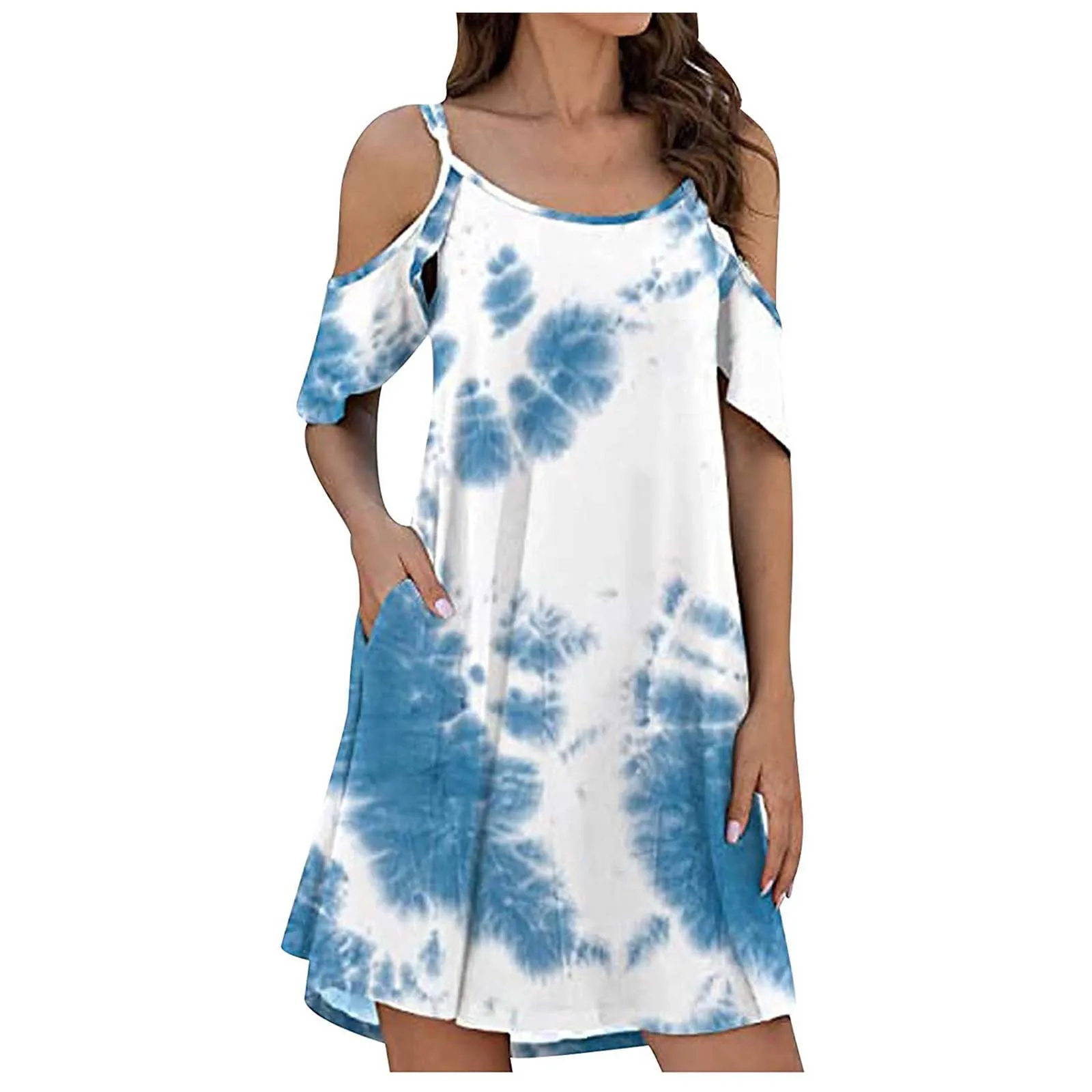 Summer Women Dress Ruffle Sleeve Mini Dress Tie-dye Halter Strapless Dress Fashion Casual Beach Dresses For Ladies Vestido 2021 2