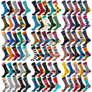 

10 Pairs Colorful Mens Socks Hip-Hop Skateboard Happy Combed Cotton Funny Crew Socks For Christmas Gift Calcetines De Hombre