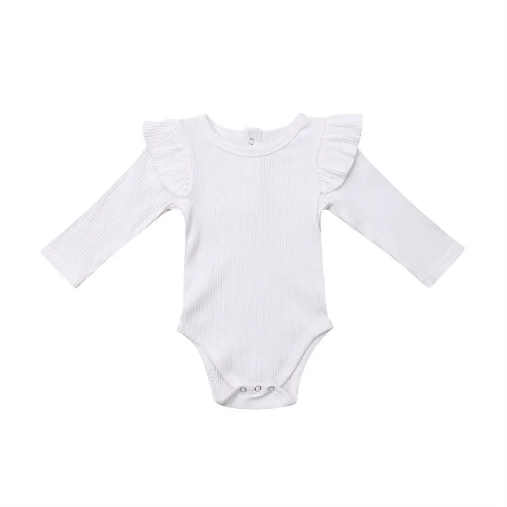 Осенне-зимняя одежда для новорожденных вязаные Комбинезоны для маленьких девочек Теплый боди с оборками комбинезон с длинными рукавами для детей от 0 до 2 лет - Цвет: Белый