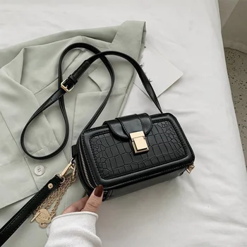 

Women Small Square Black Crossbody Bags Vintage Crocodile Pattern Shoulder Messenger Bag High Quality Clutch Handbag Purses 2020