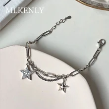 MLKENLY настоящий 925 корейский старый ретро звезда кулон браслет цепочка для женщин ювелирные украшения