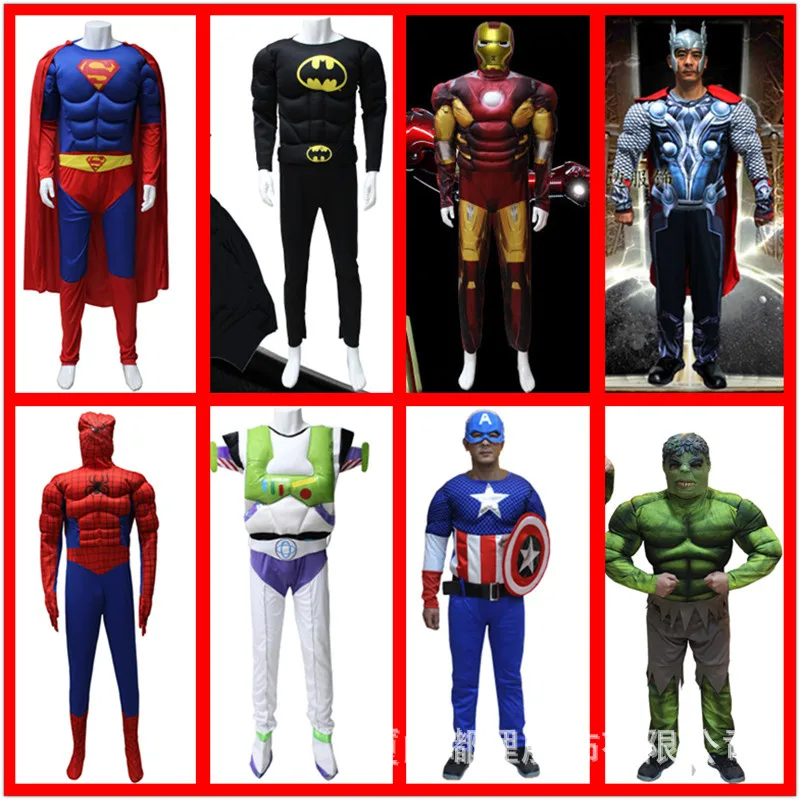 

Halloween Adult Hulk America Captain Thor Muscle Clothing Iron Man Superman Spiderman Clothes Mantle