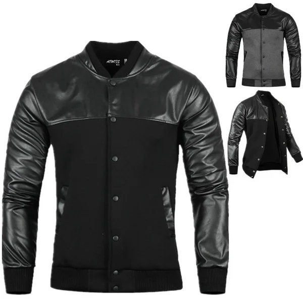 

ZOGAA Man Jacket Autumn Mens PU Leather Stitching Black/Grey Leisure Jackets Skim Casual Outerwear Mens Jackets and Coats 2019