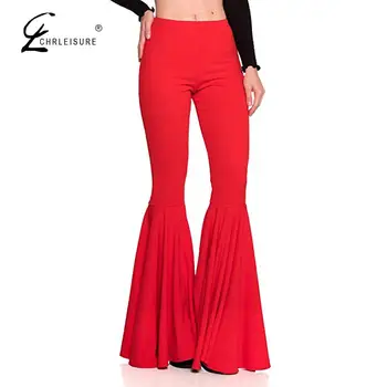 

High Waist Casual Pleats Flared Pants Women's Solid Color Loose Trousers Feminina Party Streetwear Women