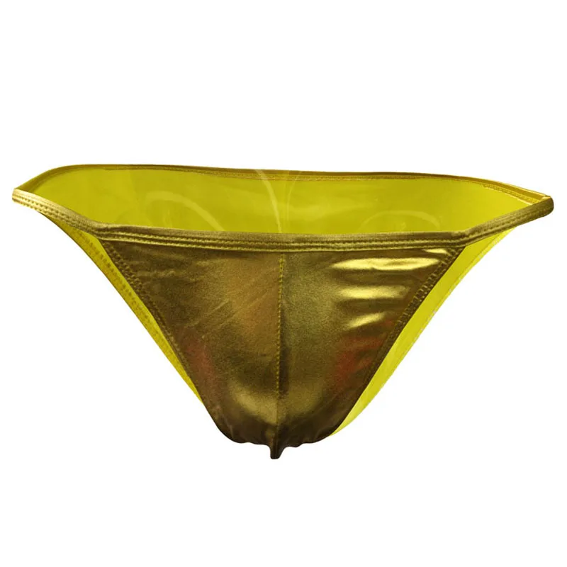 Sexy Mens Underwear Briefs Gold Low-waist Male Faux Leather