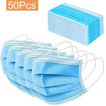 

50pcs Disposable Mask Face Mouth Masks Non Woven Three-layer Anti-Dust Earloops Masks W