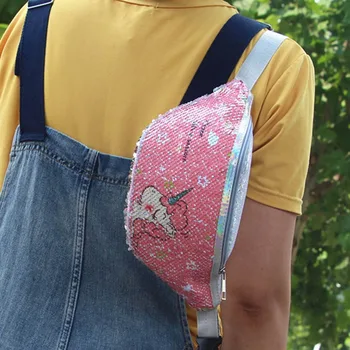 

1 PC Cartoon Sequined Waist Bag Children Sport Unicorn Purse Chest Bag Girl Money Wallet Waist Bag Kawaii Running Belt Bag