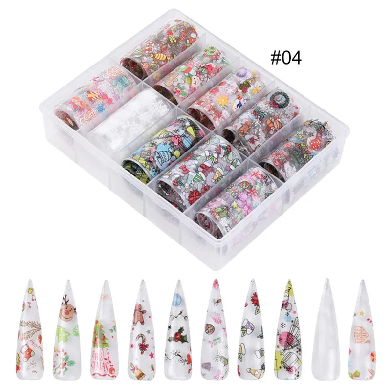 DIY 4*120cm Roll Nail Sticker Halloween Christmas Nail Art Transfer Sticker Water Slide Nail Art Decals 10pcs/set