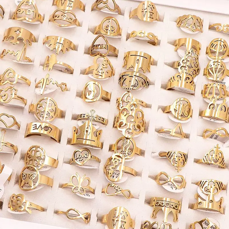 20 шт./лот стальные кольца оптовая продажа для женщин Бабочка крест сердце изящные