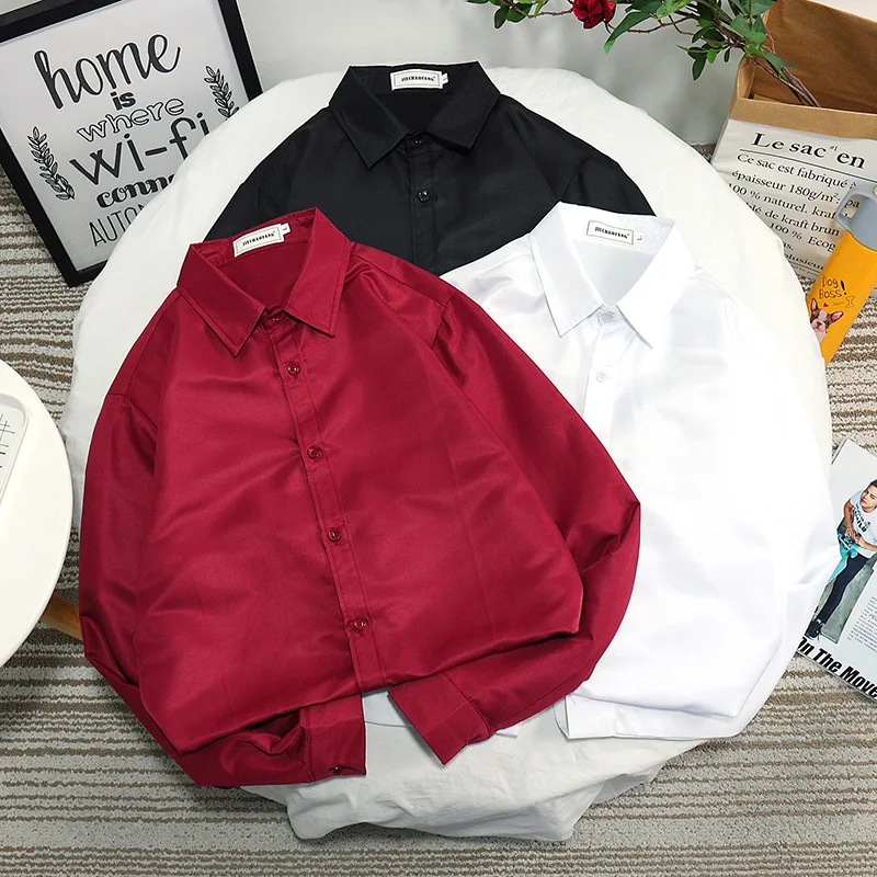 

2022 Spring Autumn Casual Button Down Shirts Men Solid Long Sleeve Shirts Loose Fashion Streetwear Mens Shirt L107