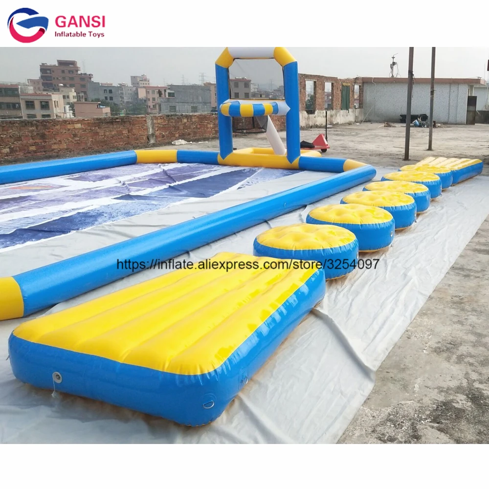 Free shipping 10m inflatable water mat obstacle course inflatable floating pontoon bridge with pallets