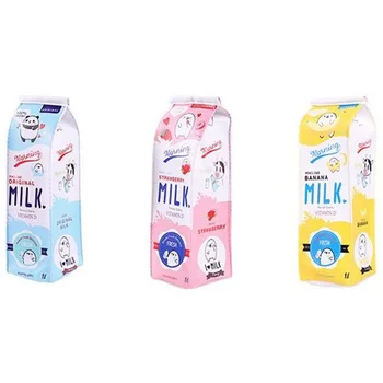 

Set of 3 Milk Cartons Waterproof PU Big Capacity Pencil Case,Yellow Blue Pink