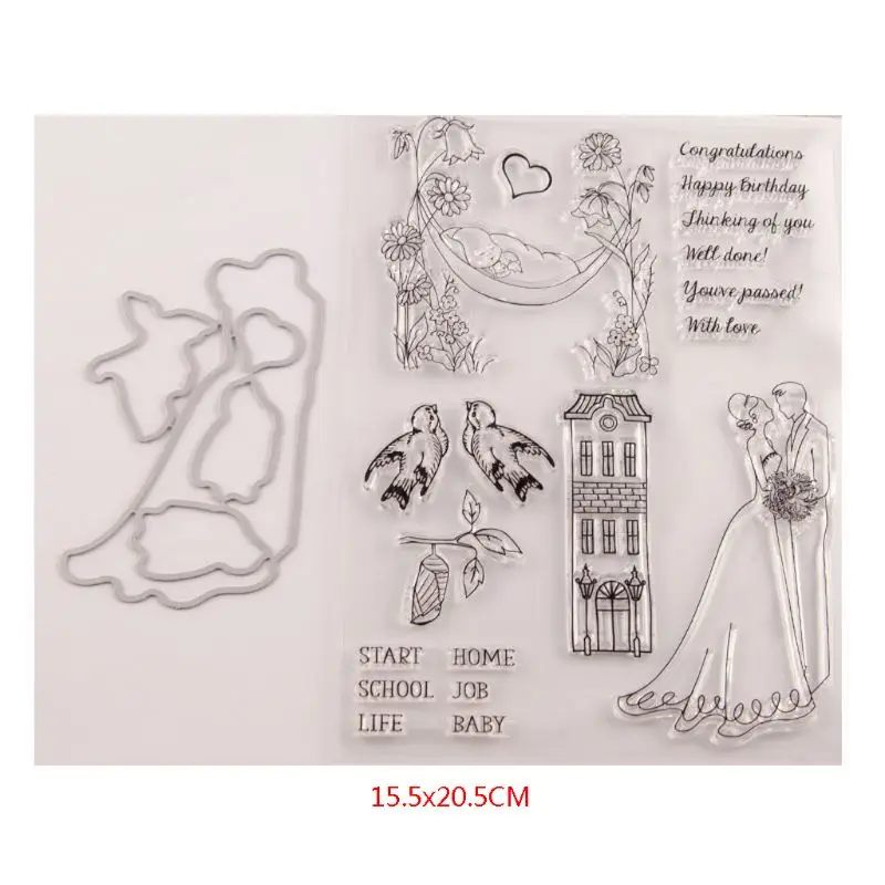 

Wedding Seal Stamp with Cutting Dies Stencil Set DIY Scrapbooking Embossing Photo Album Decorative Paper Card Craft Art Handmade