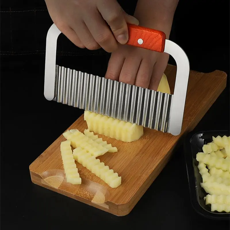Potato Cutter Stainless Steel Coupe Frite Wooden Handle Potato Slicer French Fries Cutter Kitchen Gadgets