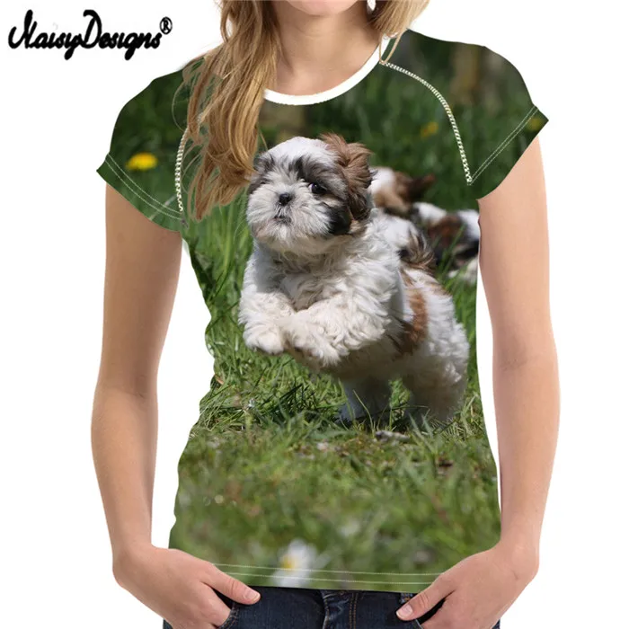 Женская футболка Топ Shih Tzu Dog с круглым вырезом, футболка, дышащая одежда ummer, Прямая поставка,, Col Roul Femme - Цвет: LMF1251BV