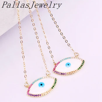 

10Pcs High Quality Rainbow CZ Micro Pave Metal Enamel Eyes Link Chain Jewelry Charm Pendant Necklaces