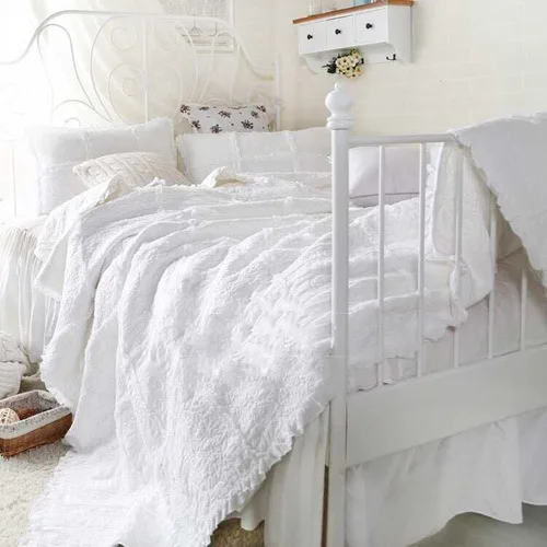 Американские вышитые белые одеяла с европейскими постельными покрытиями, хлопковое стеганое покрывало - Цвет: Garland rose