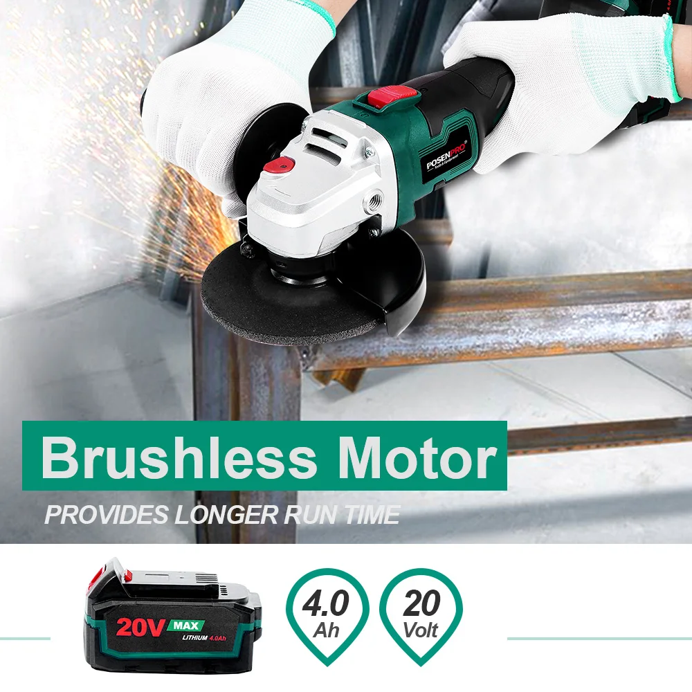 Electric Brushless Angle Grinder Cordless Grinder 20V Battery Grinder Cordless Cutting Grindering Metal POSENPRO 4