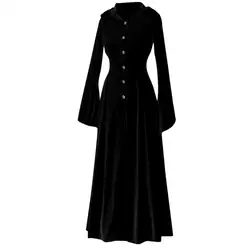 Женское Платье с расклешенными рукавами, приталенным поясом и капюшоном, однотонное Платье с длинными рукавами в стиле ретро, большие