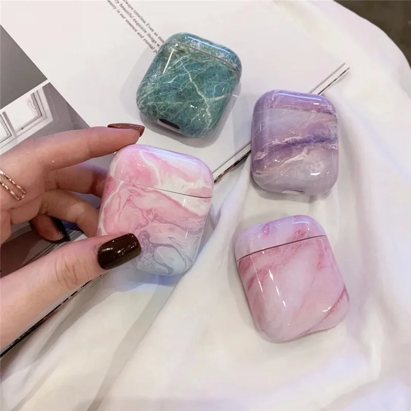 Защитный чехол с мраморным рисунком для беспроводной Bluetooth гарнитуры AirPods