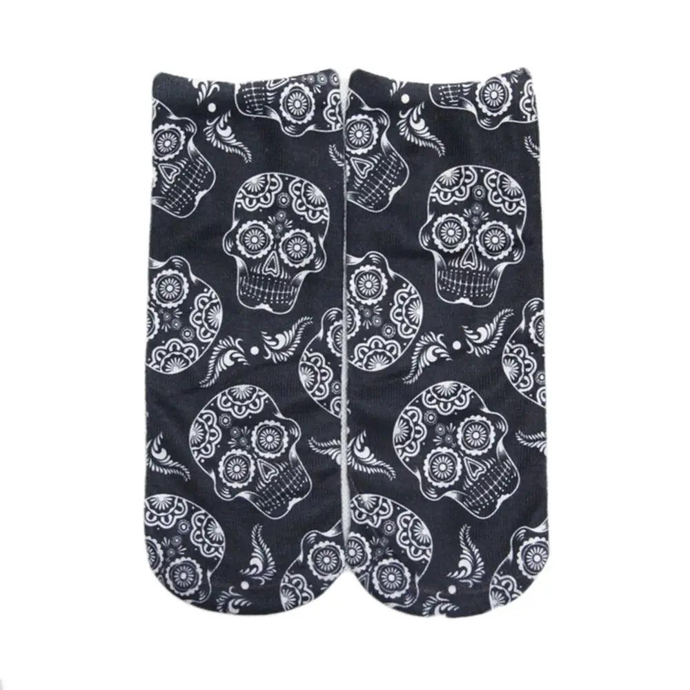 1 пара, мужские и женские модные короткие носки унисекс с 3D принтом черепа, носки с принтом, короткие носки - Цвет: black