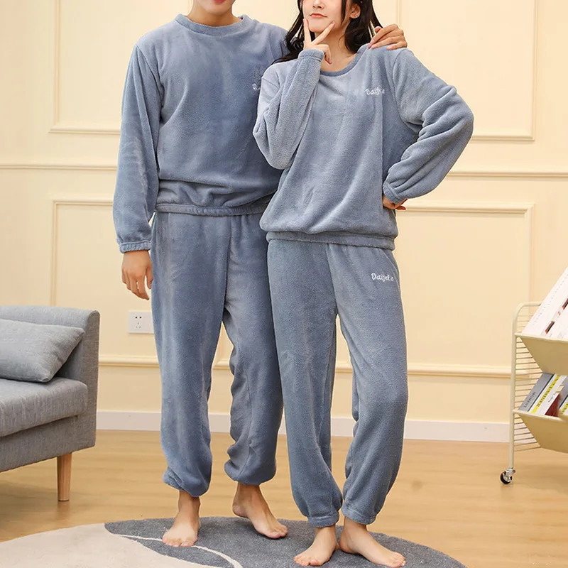 2021 New Home Pajamas For Couples Set Thick Warm Coral Fleece Homewear Winter Lounge Soft Loose Pajamas Women Home Clothes Suits white cotton pyjamas