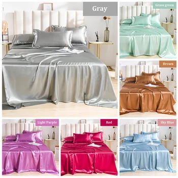 

2020 Hot sale Flat Ned sheet 18 colors flat sheet Satin for twin bed luxury silk sheets for double bed Adult Solid Mattress