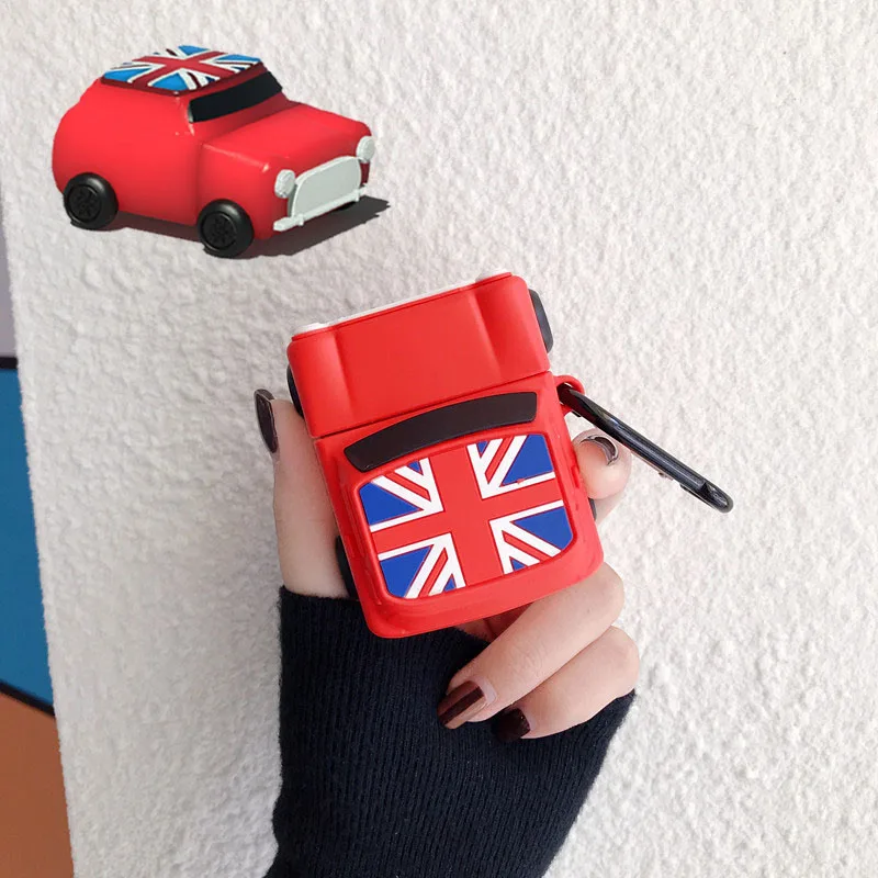 

For AirPod 2 Case 3D Retro Britain Car Red Cartoon Soft Silicone Wireless Earphone Cases For Apple Airpods Case Cute Cover Funda