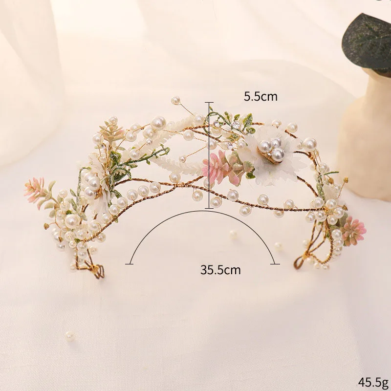 FORSEVEN Wedding Hairband Tiara Fairy Hair Jewelry Simulated Pearl Wreath Flower Leaf Headbands Hairpin Bride Headpieces Garland jewelry accessories hair accessory hair headdress bridal headwear pearl hairpins hair band crown