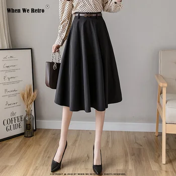 

Korean Style A Line Flare Apricot Black Skirt WF0114 Women Ladies Summer Midi Skirt 2020