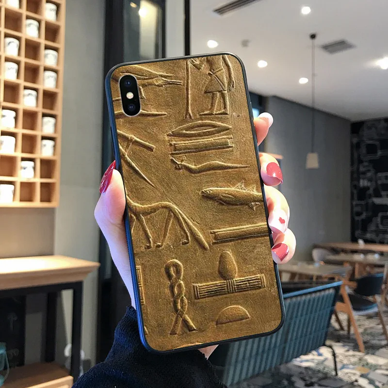 Kuno Hieroglif Mesir Coque Shell Ponsel Case untuk iPhone 8 7 6 6S Plus X XS MAX 5 5S SE XR 11 11pro Promax Ponsel