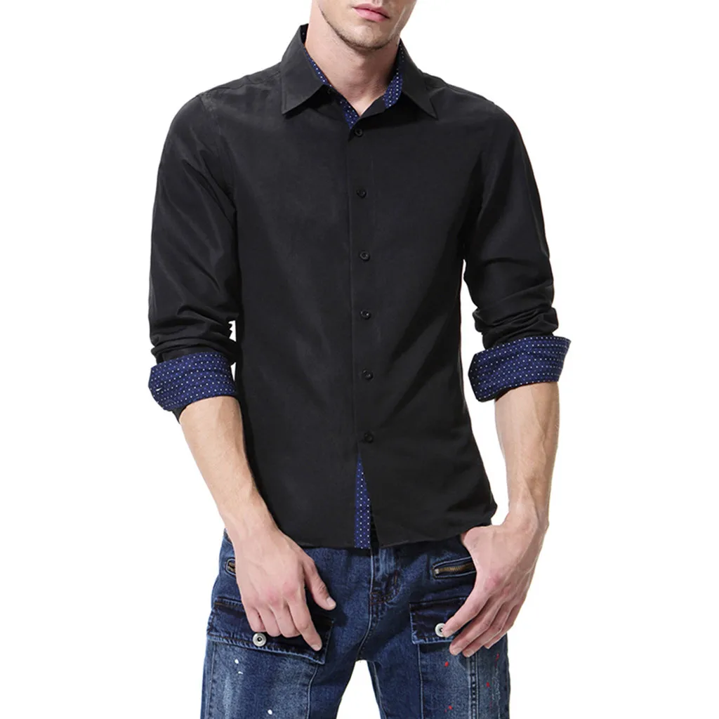 Модная мужская Повседневная модная деловая рубашка для досуга с длинными рукавами блуза~ 3XL