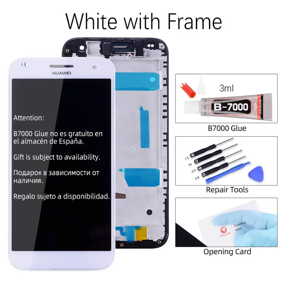 Дисплей для HUAWEI G7 G7-I01 G7-I03 l01 LCD в сборе с тачскрином на рамке 5.5'' черный белый - Цвет: with Frame White
