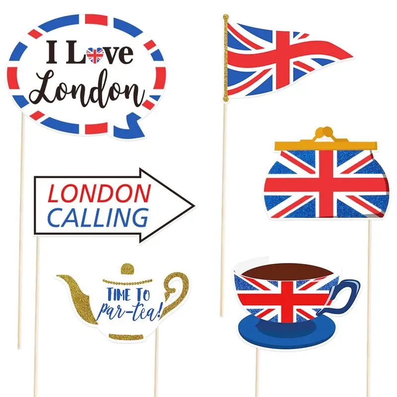 20PCS UK Flag Photo Booth Props for British National Day Party Decorations