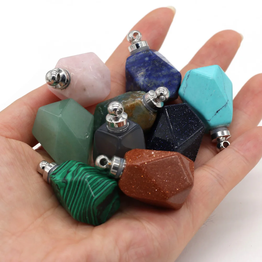 Natural stone Polygon Perfume Bottle Pendant Exquisite Charms For Jewelry Making DIY Necklace Bracelet Accessories Size 25x37mm | Украшения