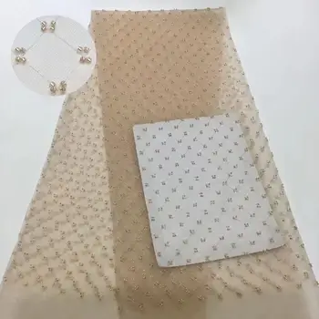 

5 colors (5yards/pc) High quality champagne color French net lace with tube beads delicate African wedding lace for dress FRR080
