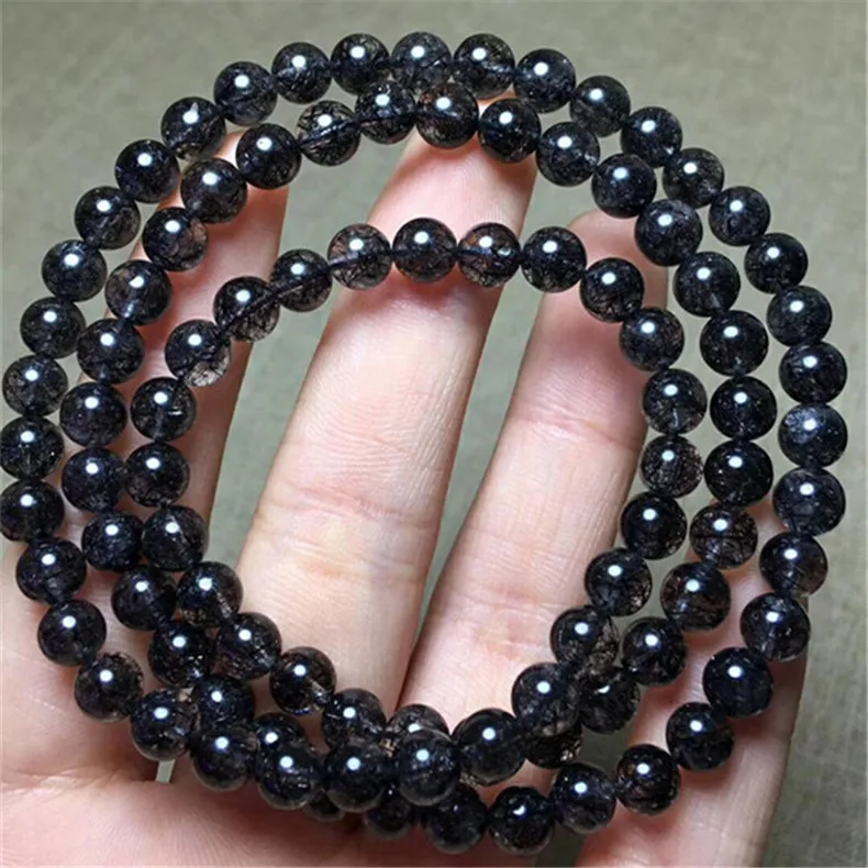 

Natural Crystal Accessories Black Hair Crystal around Three-loop Bracelets 6 Mm Safeness Health Men And Women-