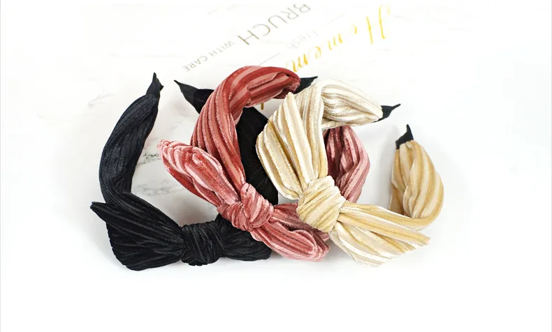 5 цветов, золотой бархатный бант, повязка для волос, простой и благородный бант, повязки для женщин, осенняя и зимняя полосатая повязка на голову