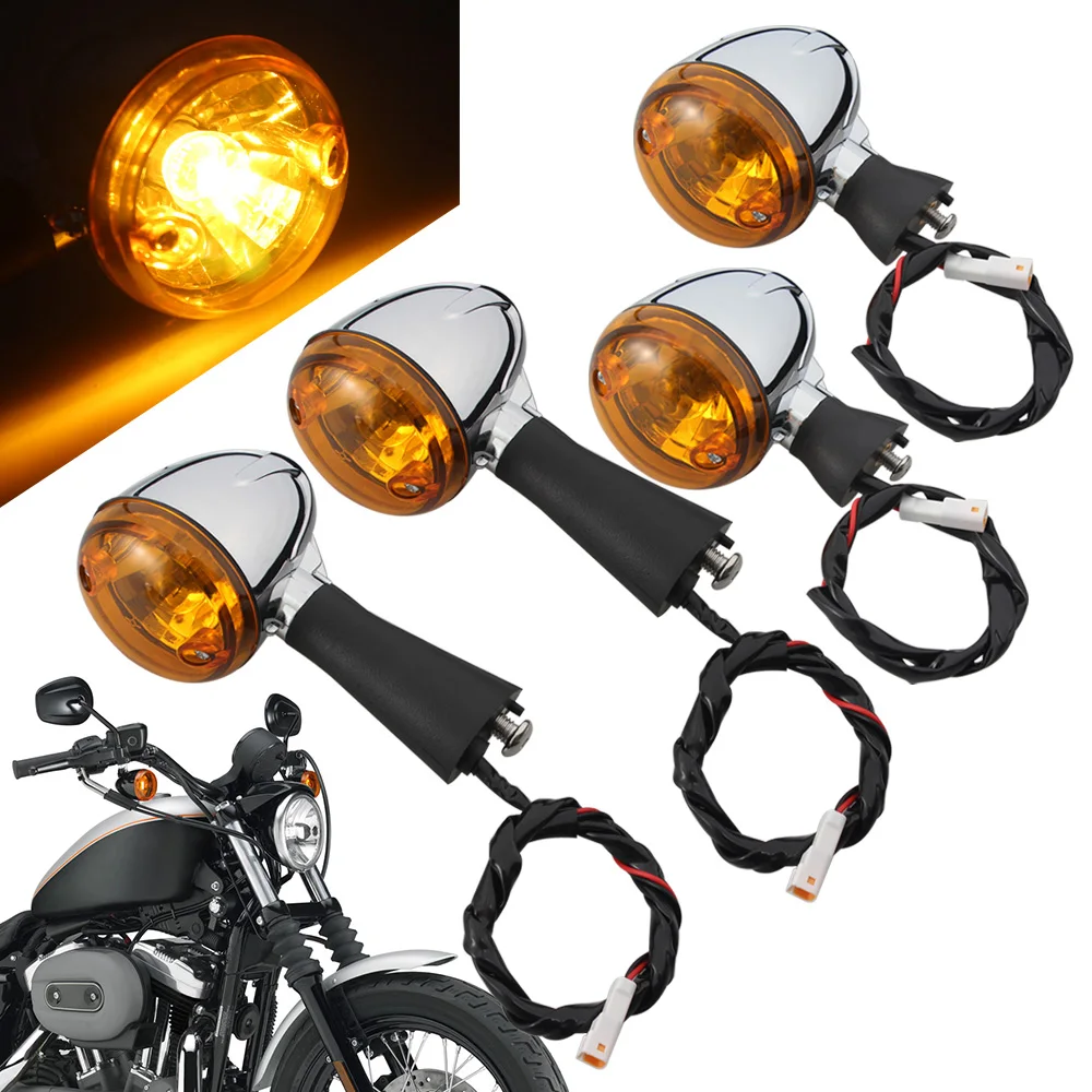 2X Universal Motorcycle Silver Chrome Bullet Amber Turn Signal Indicator Lights 