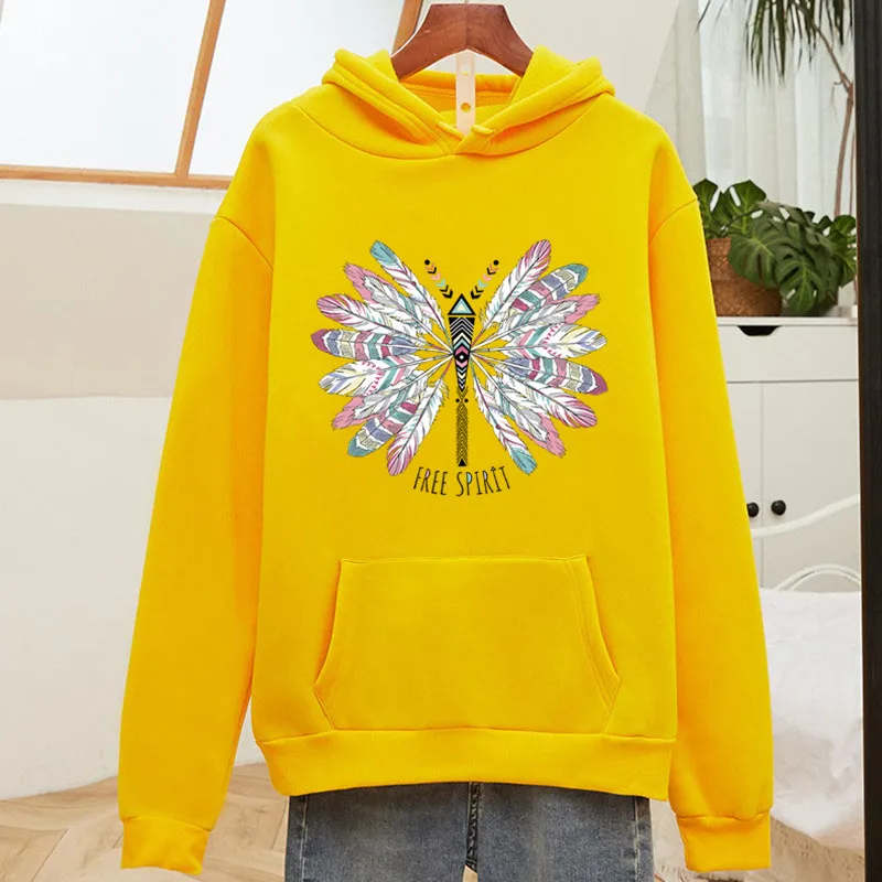 

Winter Clothes Women Hoodies Dragonfly Printed Casual Loose Hooded Sweatshirt Oversized Anime Hoodie Solid Pullover Coat