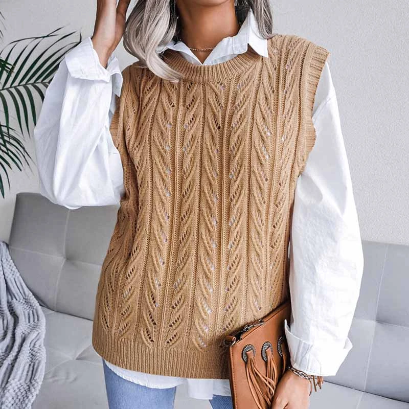 Geometrie Voortdurende Symptomen Fashion Casual Knitted Sweater Vest 2022 Spring Winter O Neck Women Vest  Hollow Leaf Pullover Women Sweater Solid Tops 18139| | - AliExpress