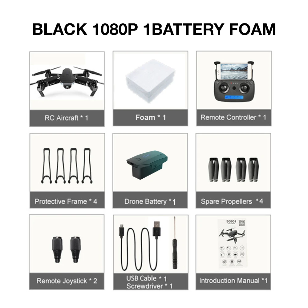 SG901 Дрон 4K HD ESC 50X зум двойная камера оптический поток Wi-Fi FPV складной селфи дроны Профессиональный Следуйте за мной RC Квадрокоптер - Цвет: black 1080p 1B Foam