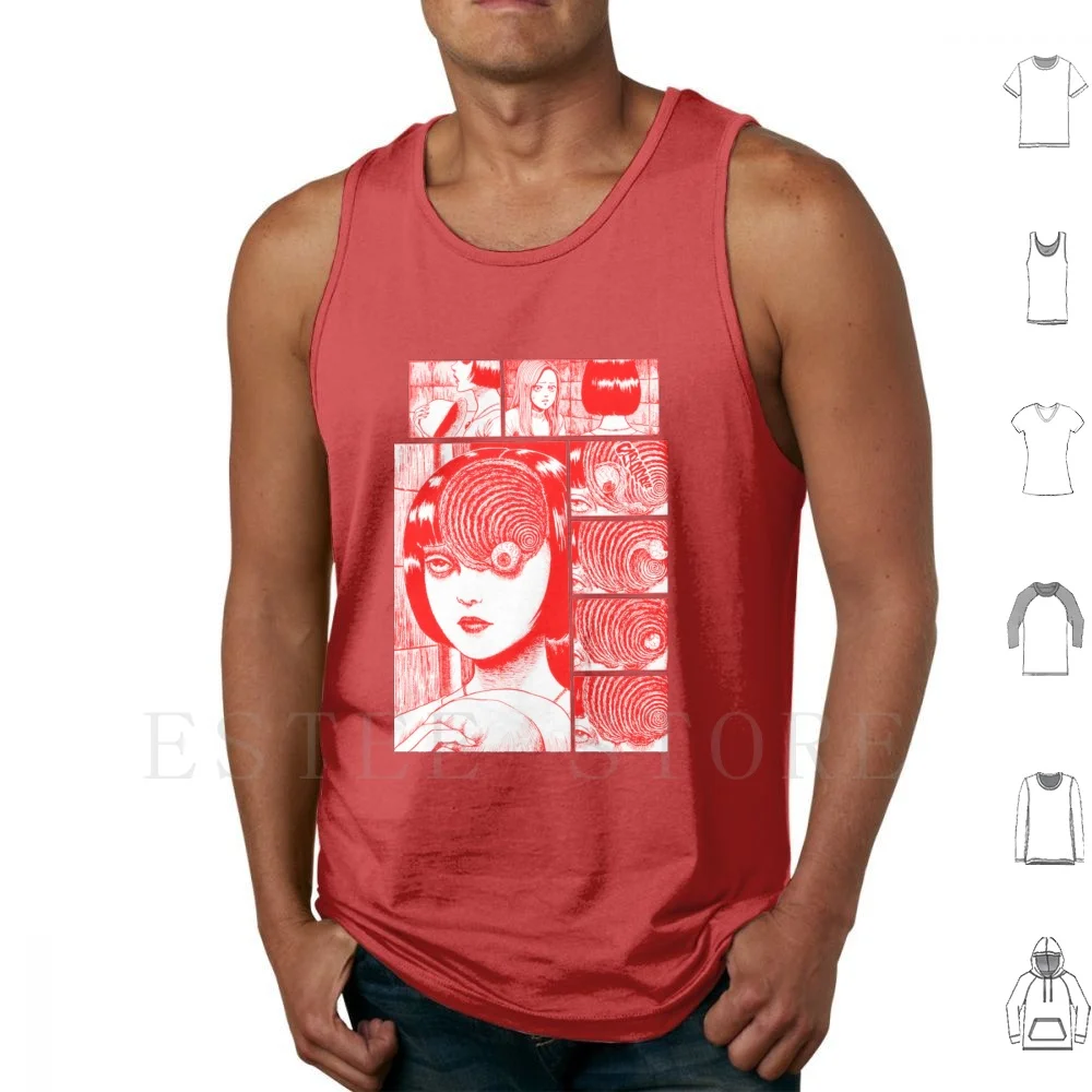 Junji Ito Collection Uzumaki Red Tank Tops Vest Net Uzumaki Junji Ito Horror Anime Sleeve Estetica Tumblr Giapponese