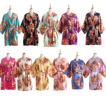 

Women Silk Satin Floral Wedding Bride Bridesmaid Robe Bathrobe Short Kimono Robe Night Robe Bath Robe Fashion Dressing Gown