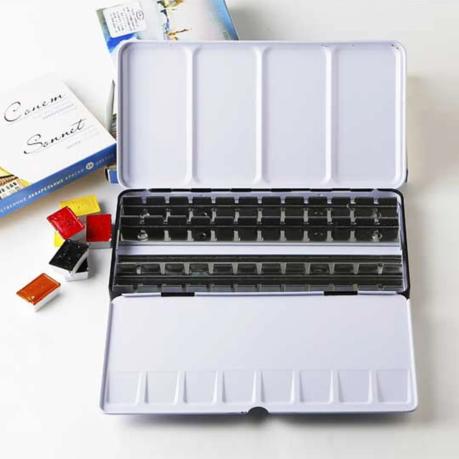 

48 Gird Empty Watercolor Tins Pans Palette Paint Case Box with 48pcs Half Pans for Artist Student Beginners Painting Box Palette